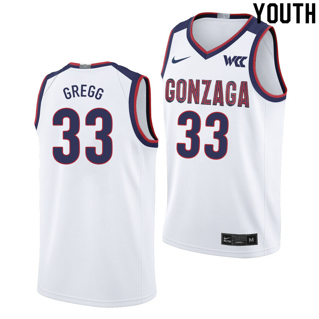 Youth #33 Ben Gregg Gonzaga Bulldogs College Basketball Jerseys Sale-White